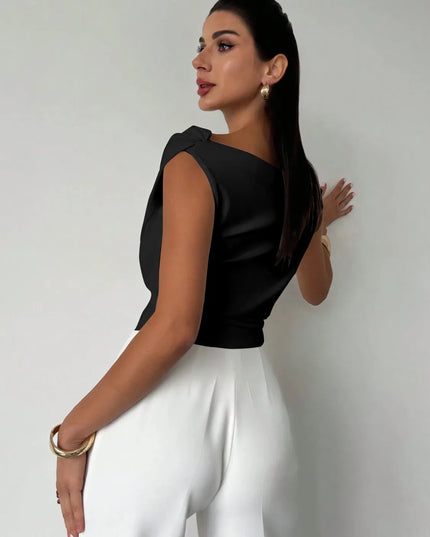 Asymmetrical Ruched Short Sleeve Top