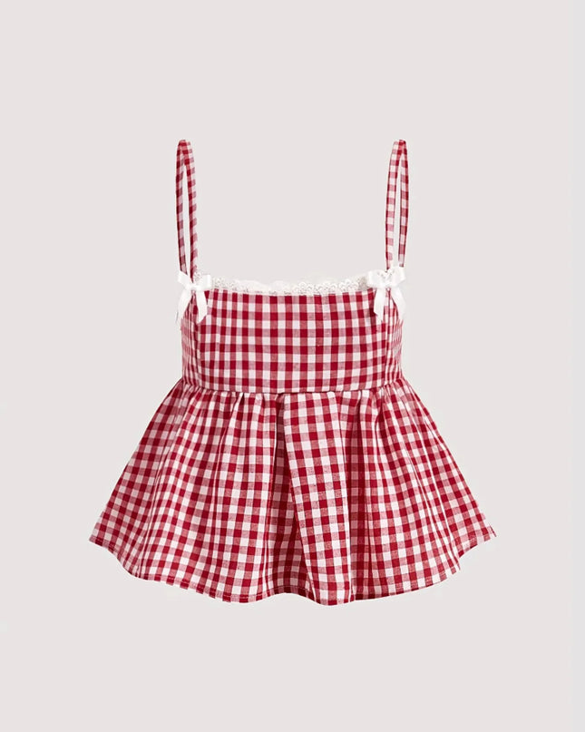 Gingham Check Peplum Cami Top Red Plaid