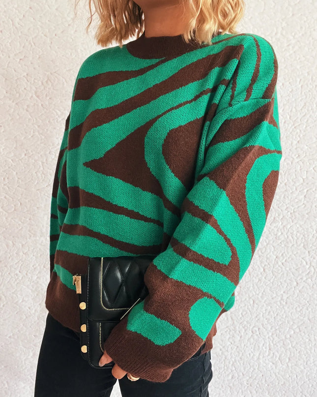 Zebra Print Round Neck Sweater