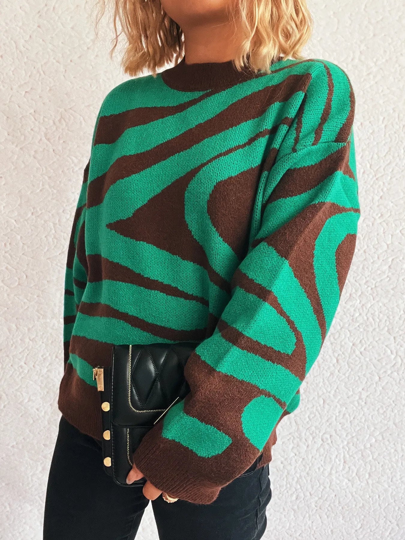 Zebra Print Round Neck Sweater