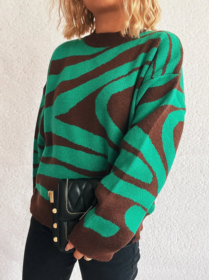 Zebra Print Round Neck Sweater