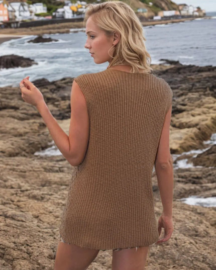 Button Down Eyelet V-Neck Sweater Vest