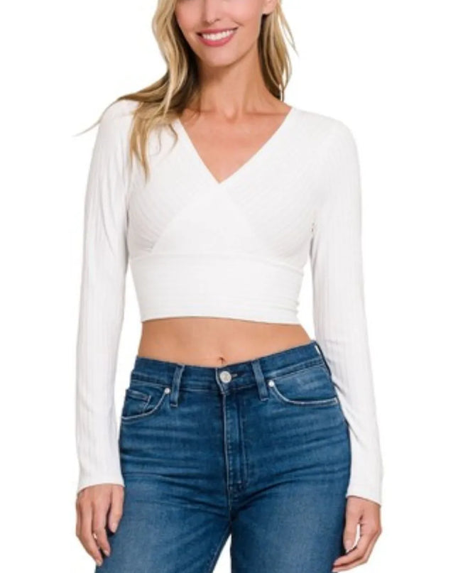 Zenana Ribbed Surplus Waist Band Long Sleeve Top
