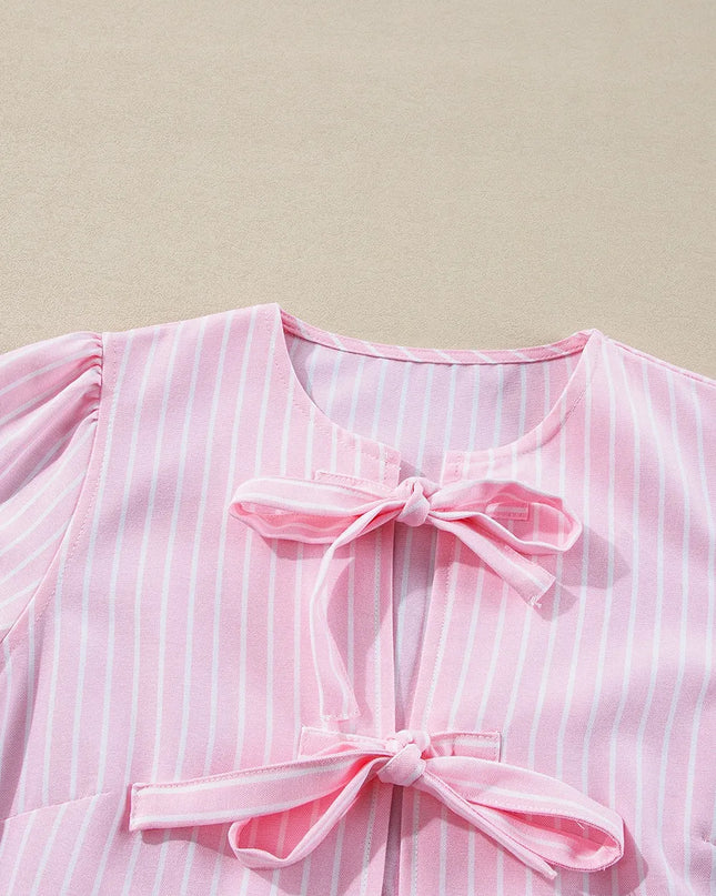 Tie Front Striped Peplum Blouse