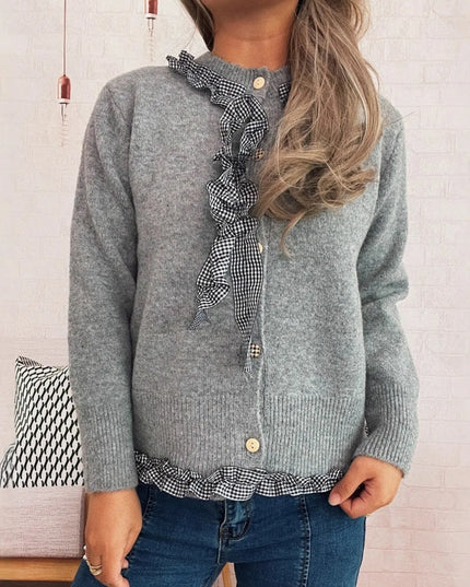Ruffle Trim Gingham Cardigan
