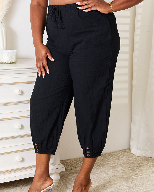 Shiny Decorative Button Cropped Pants