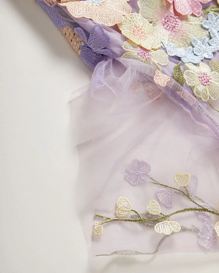 Floral Embroidered Mesh Overlay Maxi Dress