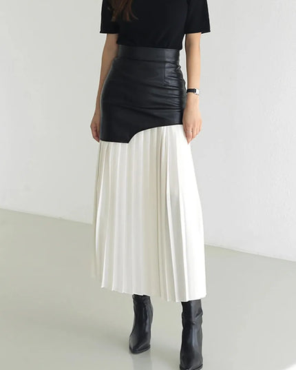 Pleated Contrast High Rise Skirt Black