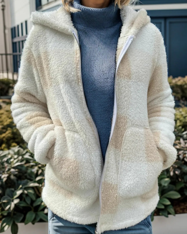 Double Take Full Size Plaid Long Sleeve Hooded Coat