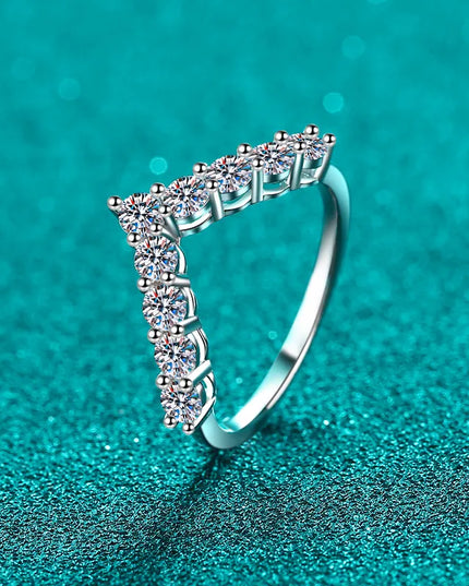 925 Sterling Silver Moissanite V Shape Ring 