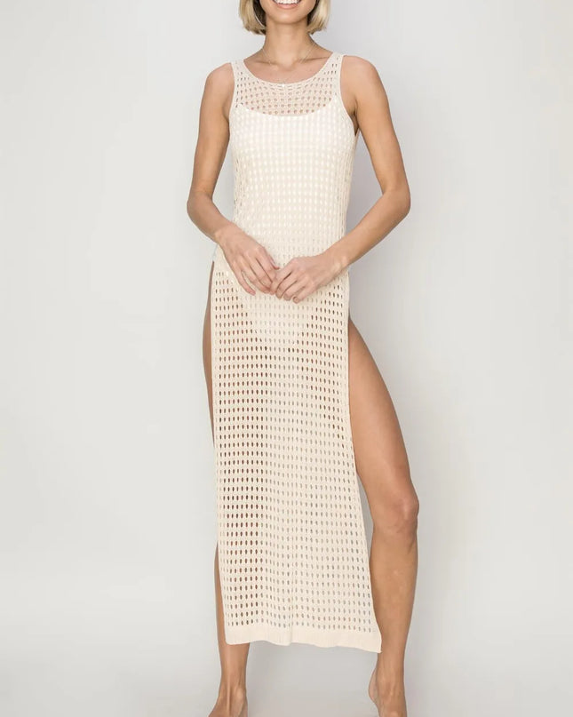 HYFVE Crochet Backless Cover Up Dress Beige