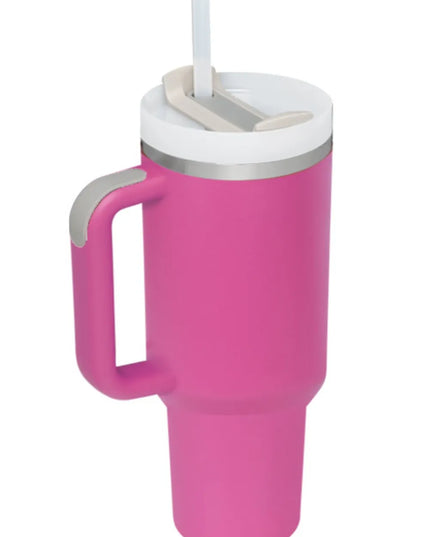 Stainless Steel Tumbler with Upgraded Handle and Straw Hot Pink One Size