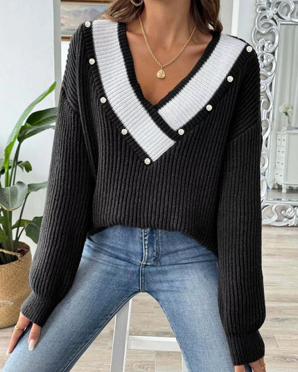 V-Neck Button-Decorated Sweater