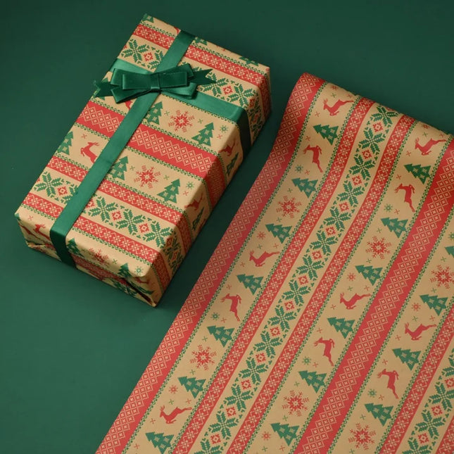 Christmas Gift Wrapping Paper Thickened Christmas Cowhide Wrapping Paper Christmas Tree Elk Gift Box Wrapping Paper Striped Christmas|Striped Christmas * 50*70Cm-50 * 70Cm