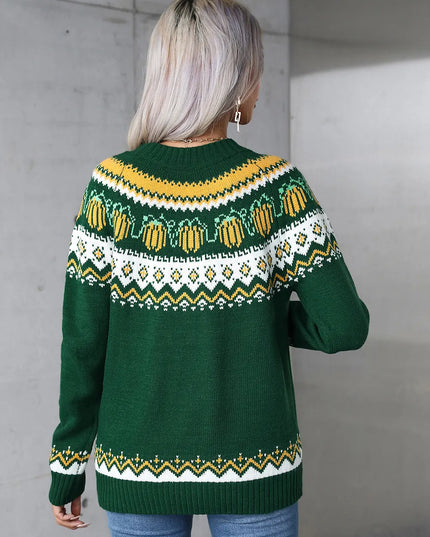 Angel Wings Geometric Round Neck Long Sleeve Sweater