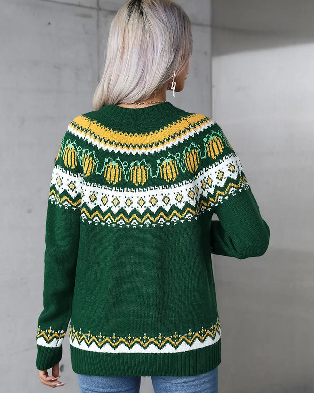 Angel Wings Geometric Round Neck Long Sleeve Sweater