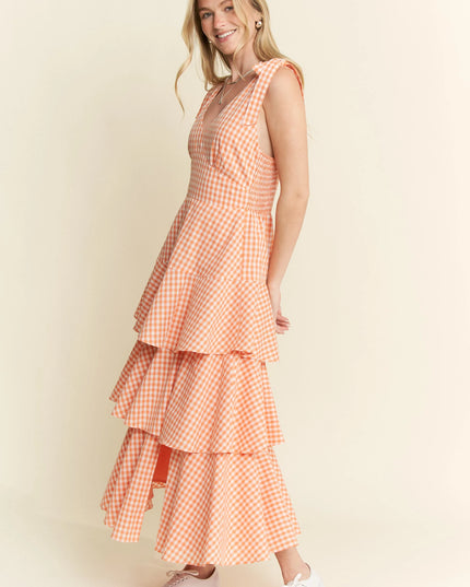 Jade By Jane Sleeveless Gingham Print Tiered Midi Dress