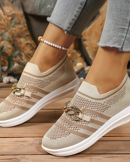 Breathable Mesh Round Toe Slip-Ons Beige