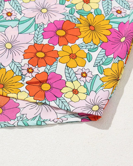 Floral Print Shirred Tiered Ruffled Sleeve Blouse