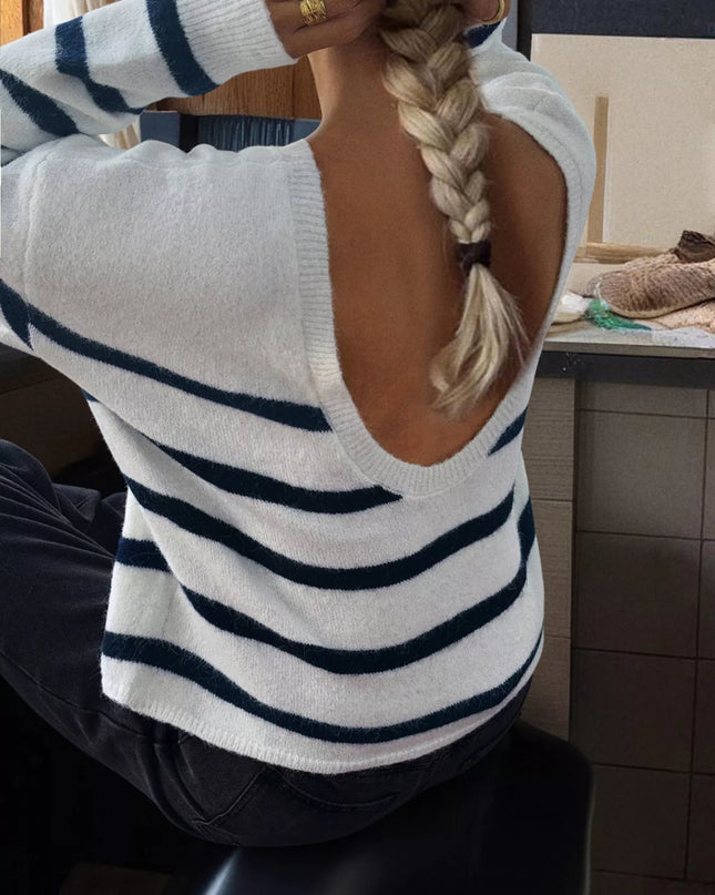 Striped Round Neck Long Sleeve Knit Top