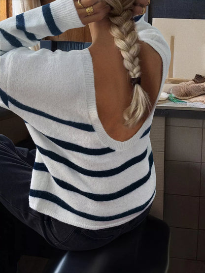 Striped Round Neck Long Sleeve Knit Top