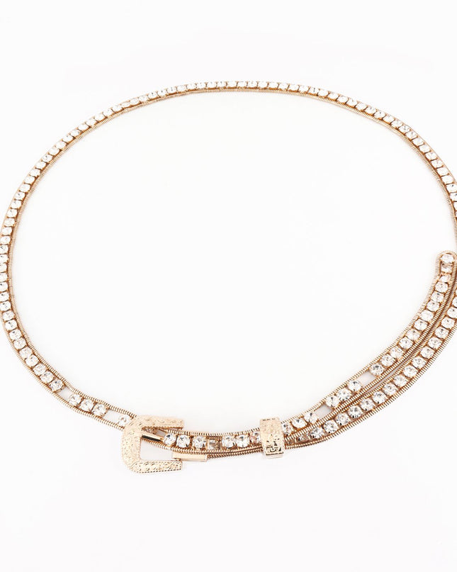 Rhinestone Metal Belt Gold One Size