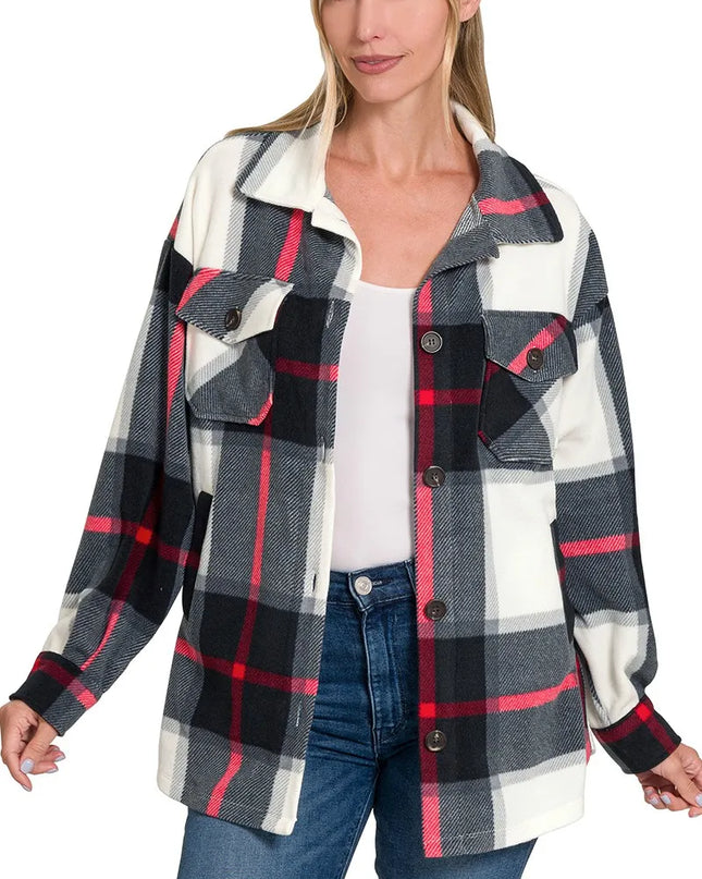 Zenana Oversized Plaid Fleece Shacket
