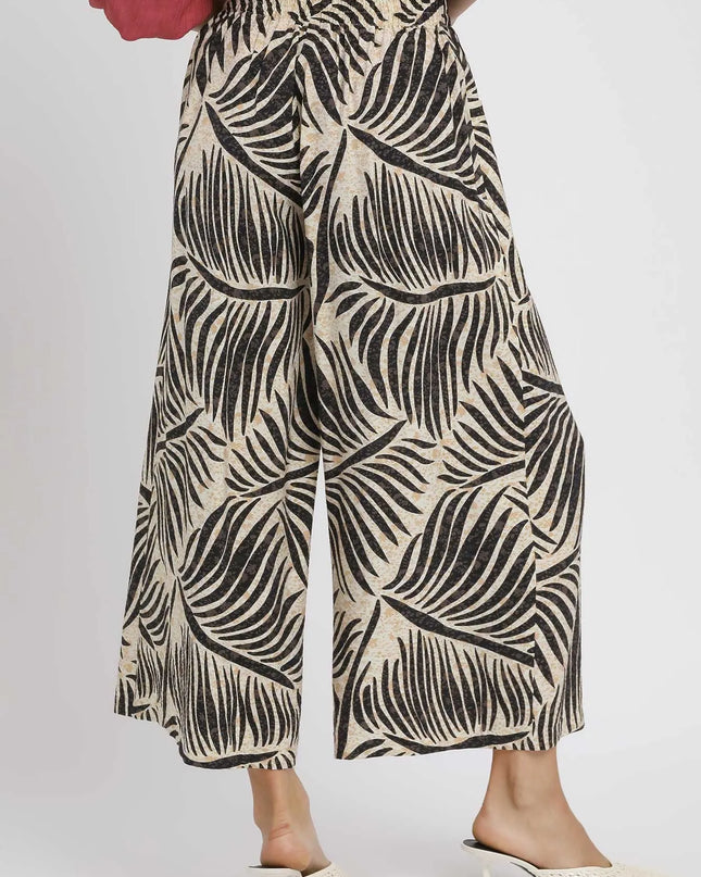 Umgee Palm Leaf Print Wide Leg Culotte Pants
