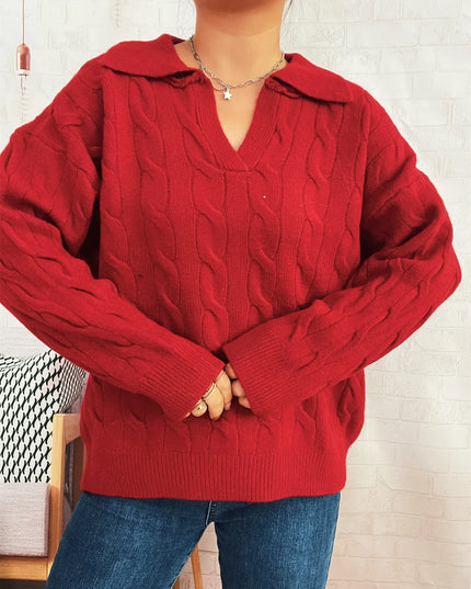 Cable Knit Johnny Collar Sweater