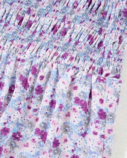 Tiered Floral Shirred High Waist Maxi Dress