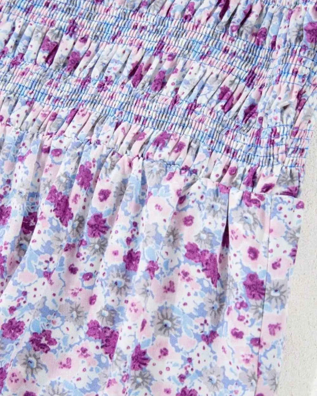 Tiered Floral Shirred High Waist Maxi Dress