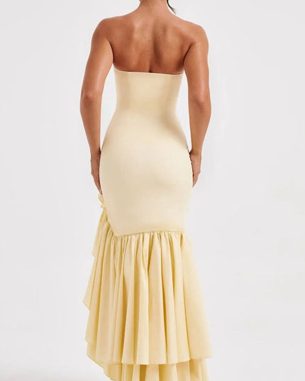 Strapless Ruffle High-Low Bodycon Dress
