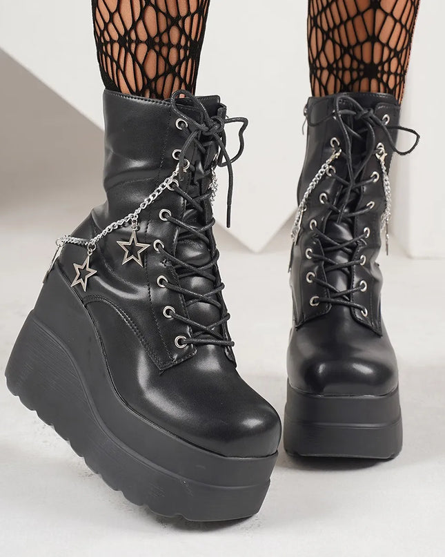 Lace Up Platform Wedge Boots
