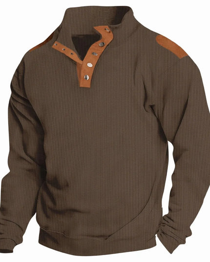 Men's Full Size Stand Collar Long Sleeve Polo Plus Size Coffee Brown