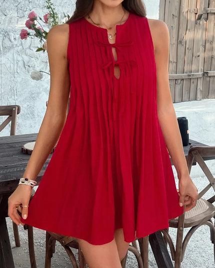 Devine Pleated Sleeveless Mini Dress