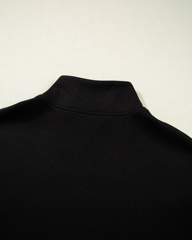 Color Block Half Zip Top and Shorts Two-Piece Set 