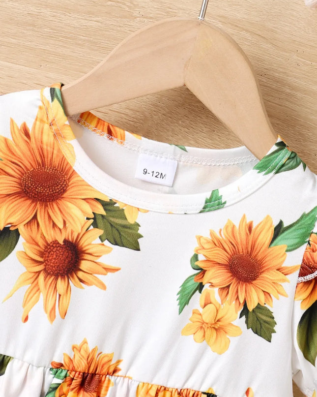 Children's Sunflower Ruffled Short Sleeve Top and Shorts Set