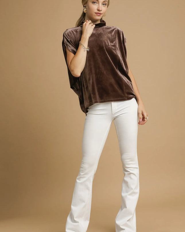 Umgee Velvet Mock Neck Sleeveless Blouse