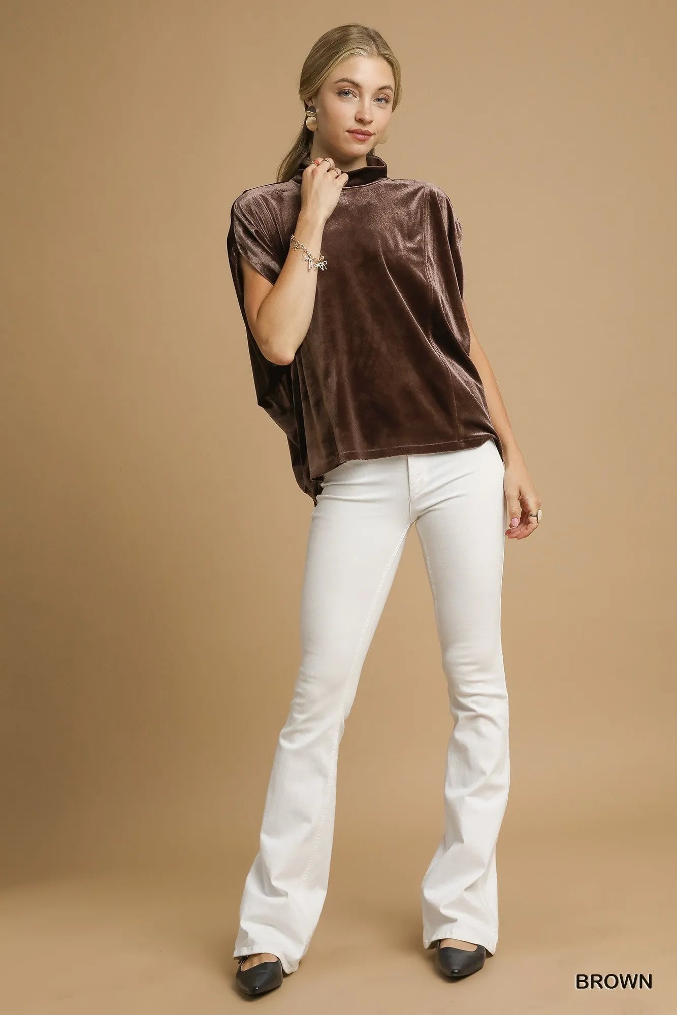 Umgee Velvet Mock Neck Sleeveless Blouse