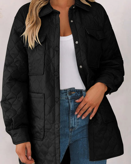 Snap Down Collared Winter Coat Black