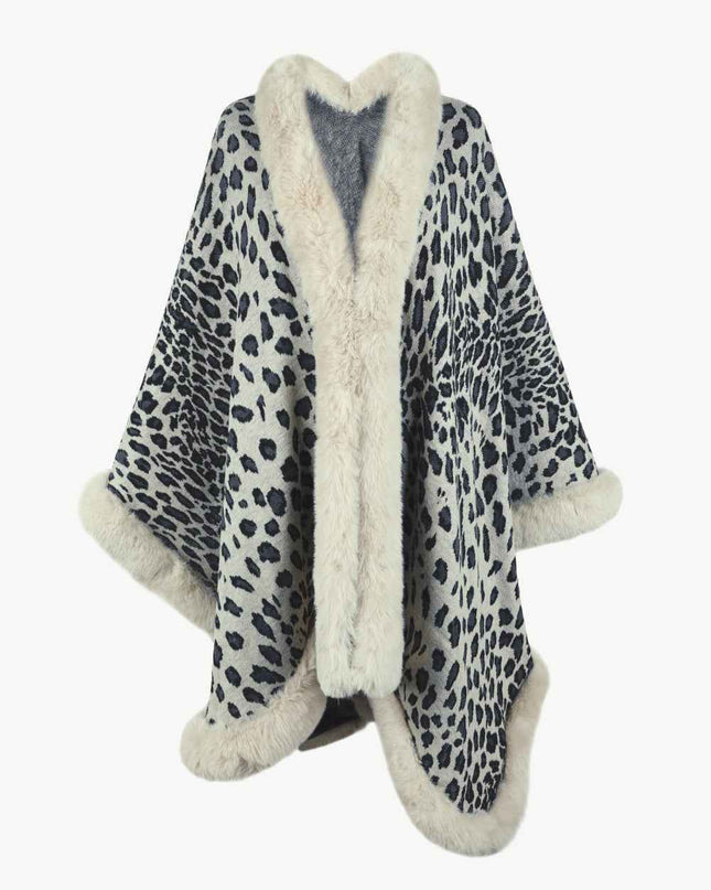 Leopard Open Front Poncho Beige One Size