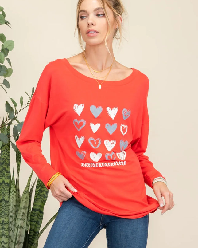 Celeste Full Size Heart Graphic Long Sleeve T-Shirt Red