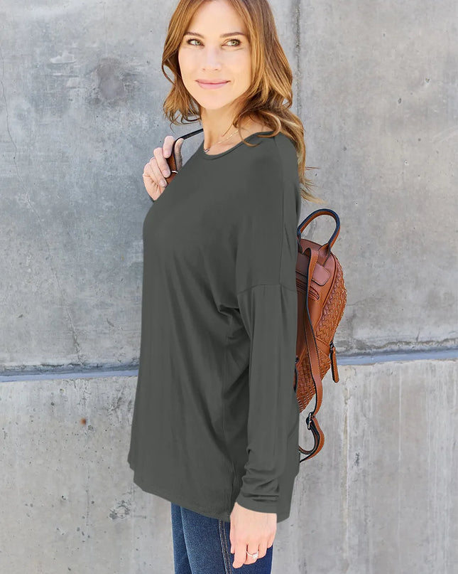 Basic Bae Full Size Round Neck Dropped Shoulder T-Shirt