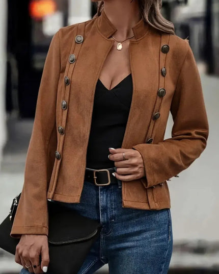 Decorative Button Open Front Long Sleeve Jacket