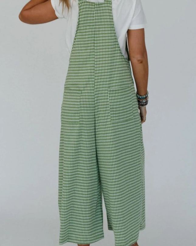 Casual Gingham Wide Leg Overalls