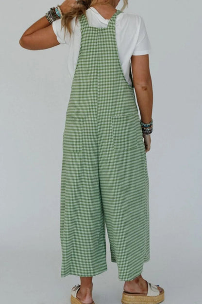 Casual Gingham Wide Leg Overalls