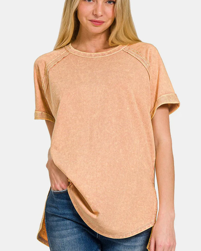 Zenana Heathered Round Neck Short Sleeve Top Brush