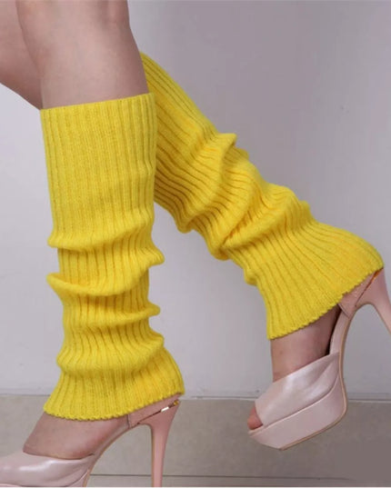 Ribbed Knit Leg Warmers Yellow One Size