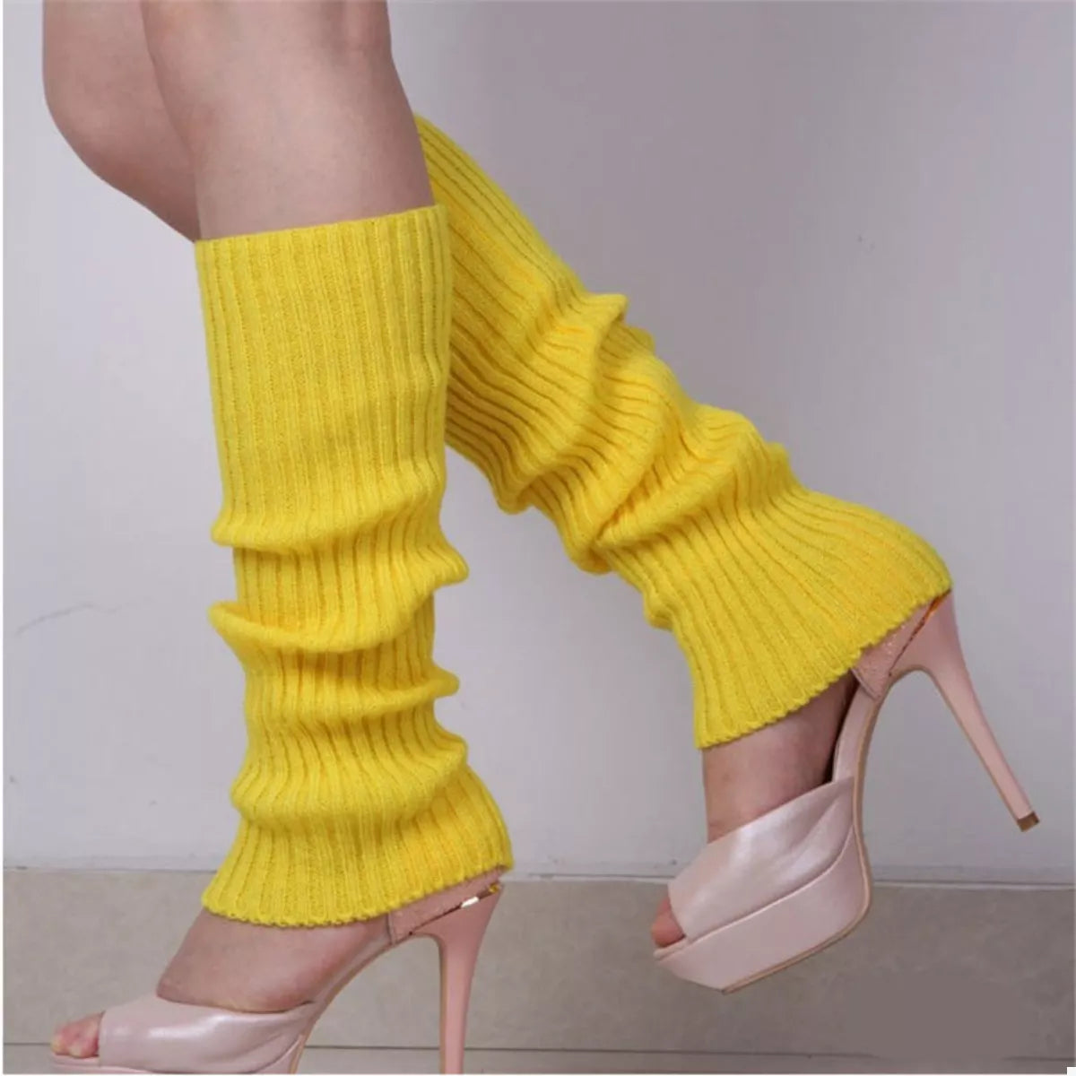 Ribbed Knit Leg Warmers Yellow One Size