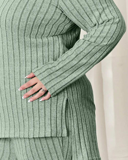 Basic Bae Full Size Ribbed High-Low Top and Wide Leg Pants Set